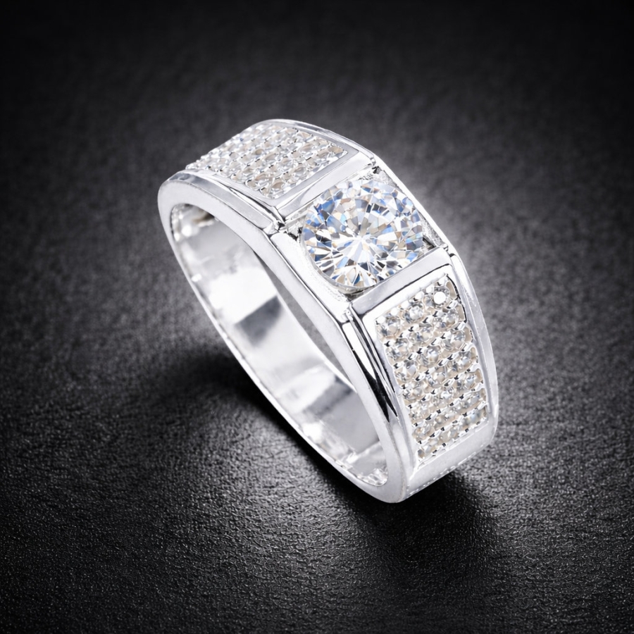 Nhẫn nam bạc đính đá chìm bản nhỏ NNA0892