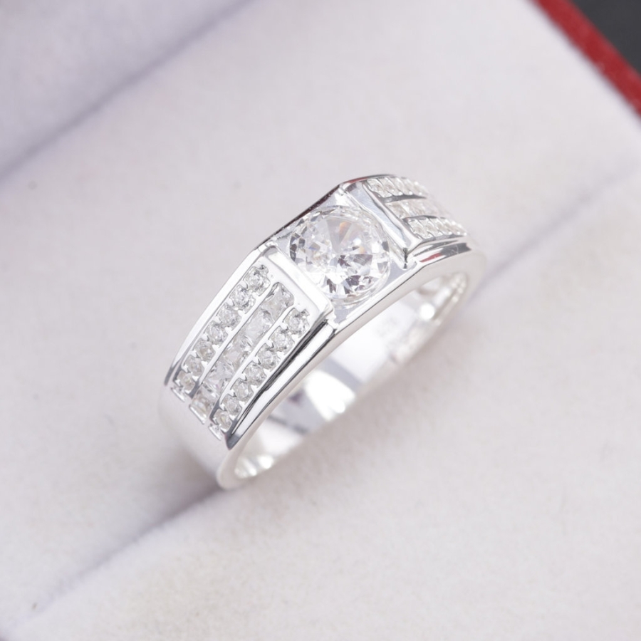 Nhẫn nam bạc đính đá chìm bản nhỏ NNA0893