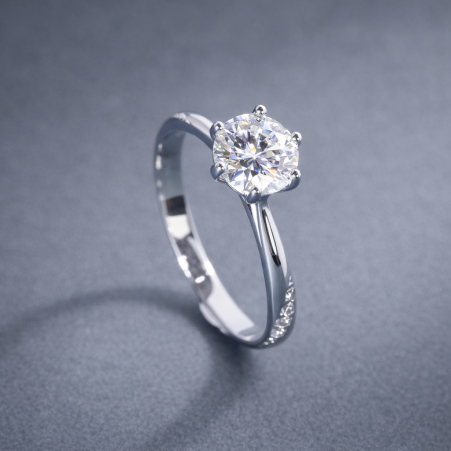 Nhẫn nữ Moissanite đơn giản đính kim cương 6.0mm NNM0096
