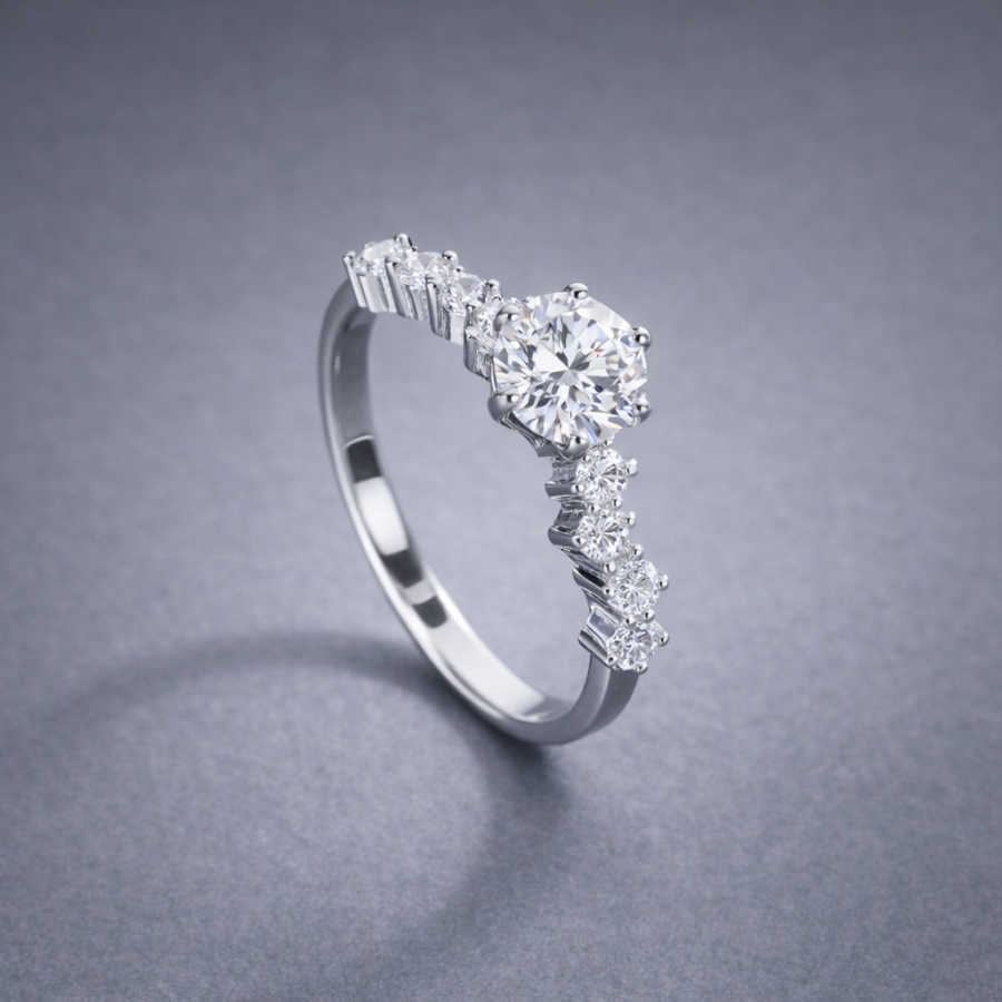 Nhẫn nữ Moissanite cách điệu đính kim cương 6.0mm NNM0097