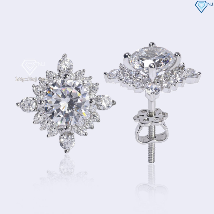 Bông tai bạc nữ mặt vuông đính đá xi kim chốt ren BTNXK0016