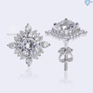 Bông tai bạc nữ mặt vuông đính đá xi kim chốt ren BTNXK0016