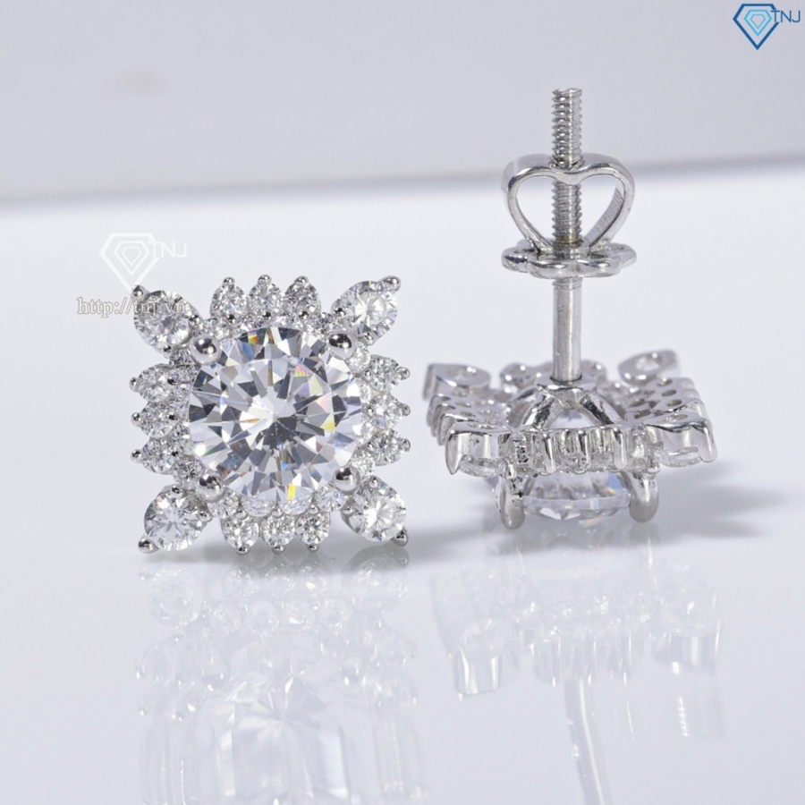 Bông tai bạc nữ mặt vuông đính đá xi kim chốt ren BTNXK0016