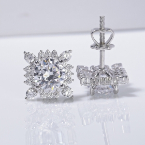 Bông tai bạc nữ mặt vuông đính đá xi kim chốt ren BTNXK0016