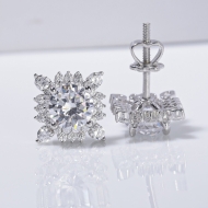 Bông tai bạc nữ mặt vuông đính đá xi kim chốt ren BTNXK0016