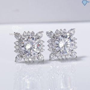 Bông tai bạc nữ mặt vuông đính đá xi kim chốt ren BTNXK0016