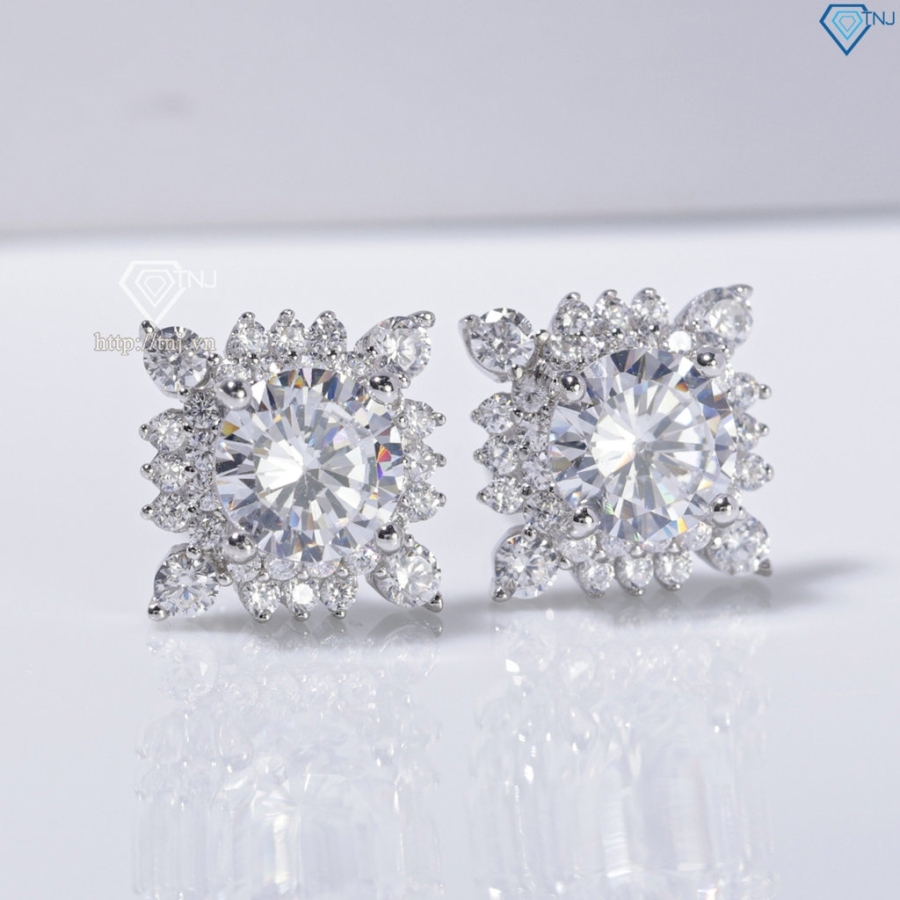 Bông tai bạc nữ mặt vuông đính đá xi kim chốt ren BTNXK0016