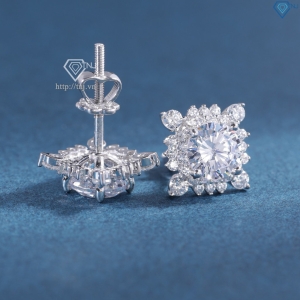 Bông tai bạc nữ mặt vuông đính đá xi kim chốt ren BTNXK0016
