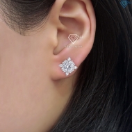 Bông tai bạc nữ mặt vuông đính đá xi kim chốt ren BTNXK0016