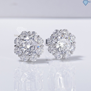 Bông tai bạc nữ mặt bông hoa đính đá xi kim chốt ren BTNXK0017