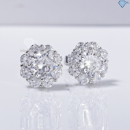 Bông tai bạc nữ mặt bông hoa đính đá xi kim chốt ren BTNXK0017