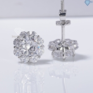 Bông tai bạc nữ mặt bông hoa đính đá xi kim chốt ren BTNXK0017