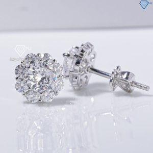 Bông tai bạc nữ mặt bông hoa đính đá xi kim chốt ren BTNXK0017