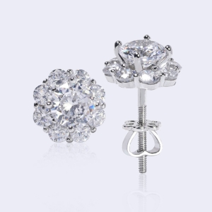 Bông tai bạc nữ mặt bông hoa đính đá xi kim chốt ren BTNXK0017