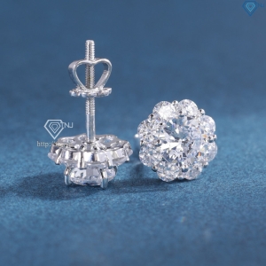 Bông tai bạc nữ mặt bông hoa đính đá xi kim chốt ren BTNXK0017