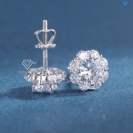 Bông tai bạc nữ mặt bông hoa đính đá xi kim chốt ren BTNXK0017