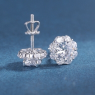 Bông tai bạc nữ mặt bông hoa đính đá xi kim chốt ren BTNXK0017