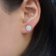 Bông tai bạc nữ mặt bông hoa đính đá xi kim chốt ren BTNXK0017