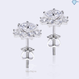 Bông tai bạc nữ mặt bông hoa đính đá xi kim chốt ren BTNXK0018