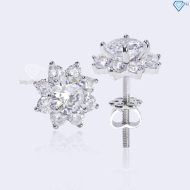 Bông tai bạc nữ mặt bông hoa đính đá xi kim chốt ren BTNXK0018
