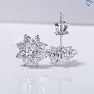 Bông tai bạc nữ mặt bông hoa đính đá xi kim chốt ren BTNXK0018