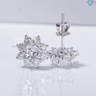 Bông tai bạc nữ mặt bông hoa đính đá xi kim chốt ren BTNXK0018