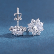 Bông tai bạc nữ mặt bông hoa đính đá xi kim chốt ren BTNXK0018