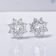 Bông tai bạc nữ mặt bông hoa đính đá xi kim chốt ren BTNXK0018