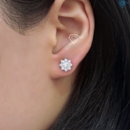 Bông tai bạc nữ mặt bông hoa đính đá xi kim chốt ren BTNXK0018