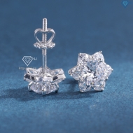 Bông tai bạc nữ mặt bông tuyết đính đá xi kim chốt ren BTNXK0019