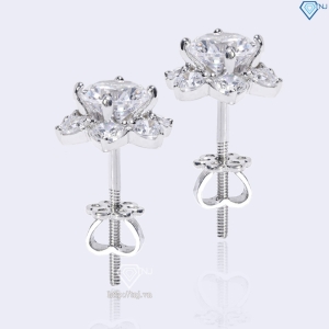 Bông tai bạc nữ mặt bông tuyết đính đá xi kim chốt ren BTNXK0019