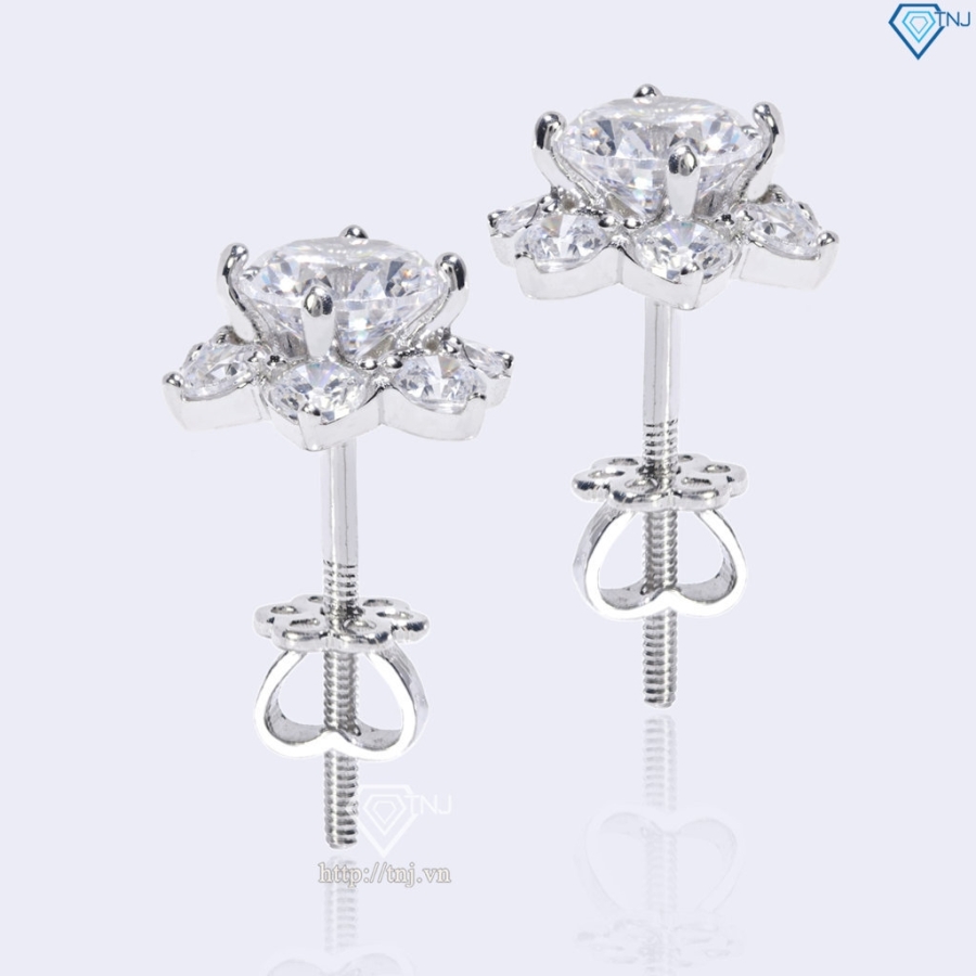 Bông tai bạc nữ mặt bông tuyết đính đá xi kim chốt ren BTNXK0019