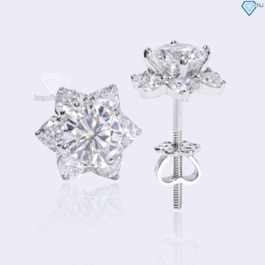 Bông tai bạc nữ mặt bông tuyết đính đá xi kim chốt ren BTNXK0019