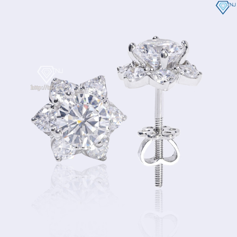 Bông tai bạc nữ mặt bông tuyết đính đá xi kim chốt ren BTNXK0019