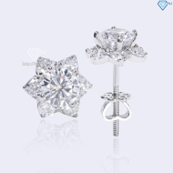 Bông tai bạc nữ mặt bông tuyết đính đá xi kim chốt ren BTNXK0019