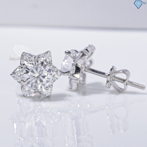 Bông tai bạc nữ mặt bông tuyết đính đá xi kim chốt ren BTNXK0019