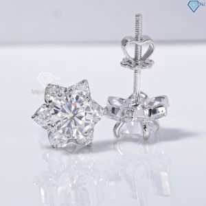 Bông tai bạc nữ mặt bông tuyết đính đá xi kim chốt ren BTNXK0019