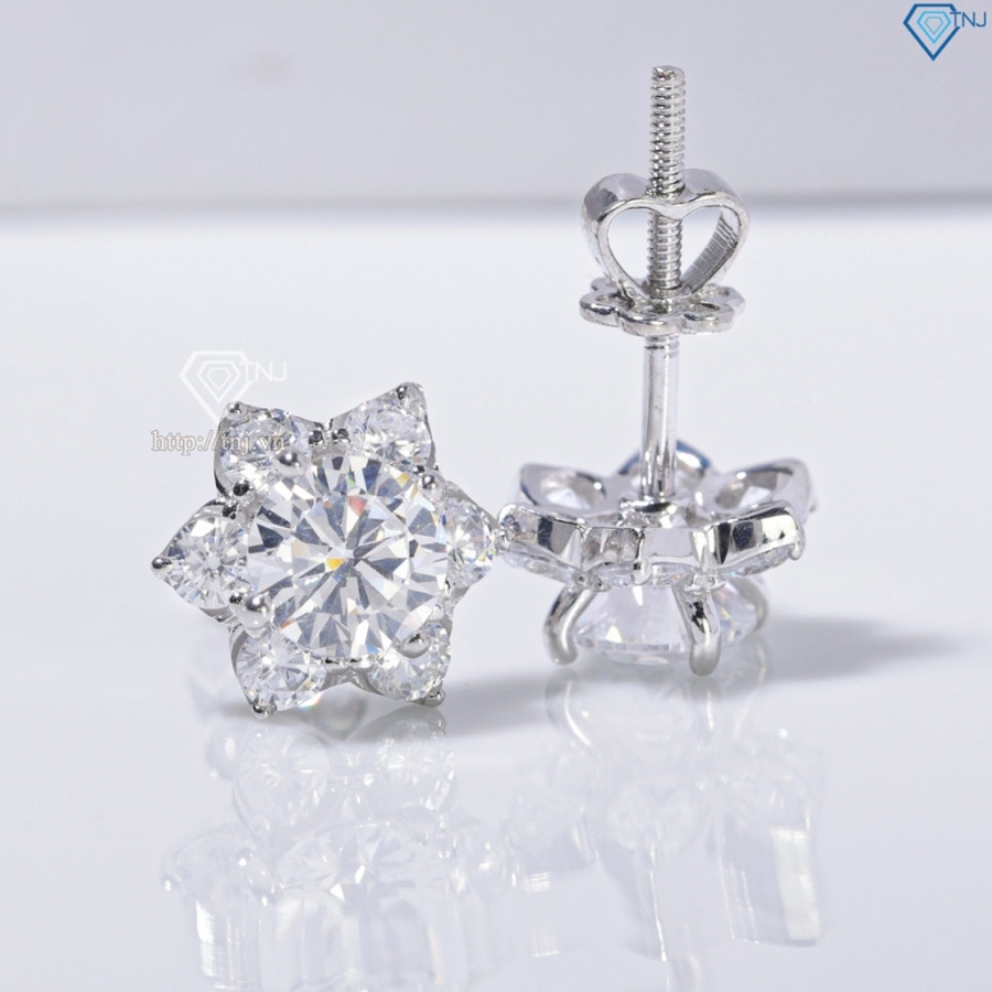 Bông tai bạc nữ mặt bông tuyết đính đá xi kim chốt ren BTNXK0019