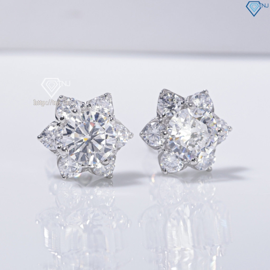 Bông tai bạc nữ mặt bông tuyết đính đá xi kim chốt ren BTNXK0019