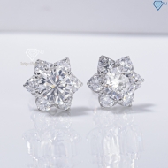 Bông tai bạc nữ mặt bông tuyết đính đá xi kim chốt ren BTNXK0019