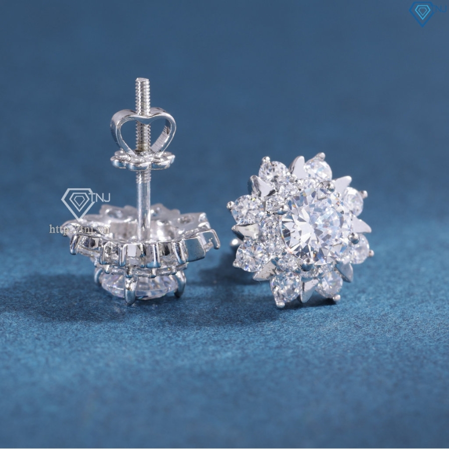 Bông tai bạc nữ cao cấp đính đá xi kim chốt ren BTNXK0020