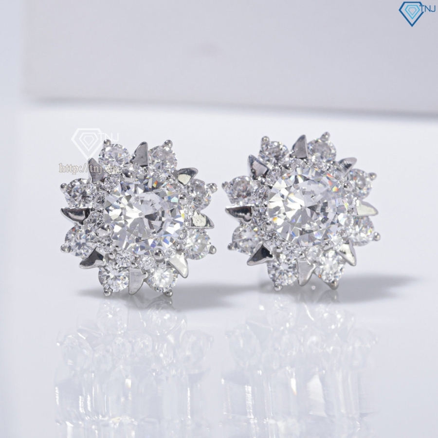 Bông tai bạc nữ cao cấp đính đá xi kim chốt ren BTNXK0020