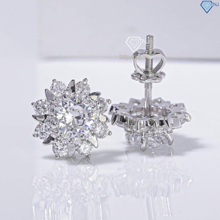 Bông tai bạc nữ cao cấp đính đá xi kim chốt ren BTNXK0020