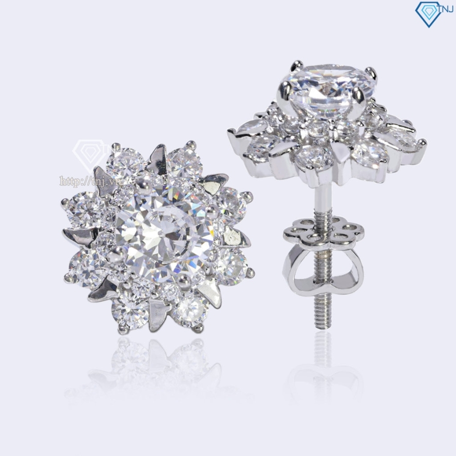 Bông tai bạc nữ cao cấp đính đá xi kim chốt ren BTNXK0020
