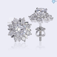 Bông tai bạc nữ cao cấp đính đá xi kim chốt ren BTNXK0020