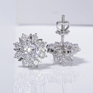 Bông tai bạc nữ cao cấp đính đá xi kim chốt ren BTNXK0020