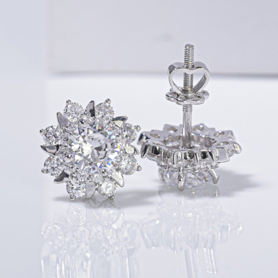 Bông tai bạc nữ cao cấp đính đá xi kim chốt ren BTNXK0020