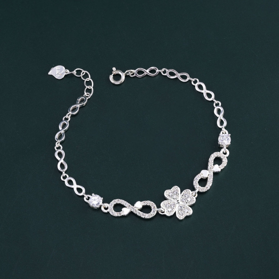 Quà valentine cho người yêu lắc tay bạc nữ hình cỏ 4 lá dây họa tiết vô cực LTN0130