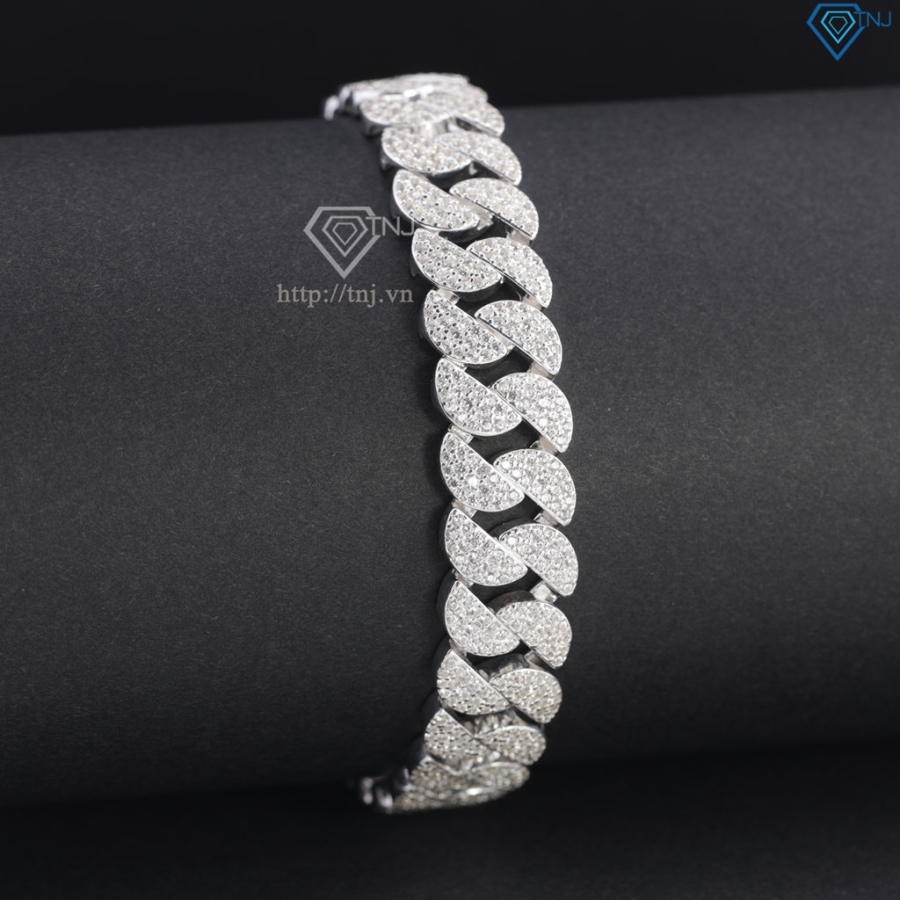 Lắc tay Cuban dạng mắt tròn đính đá phiên bản 11mm LTA0238