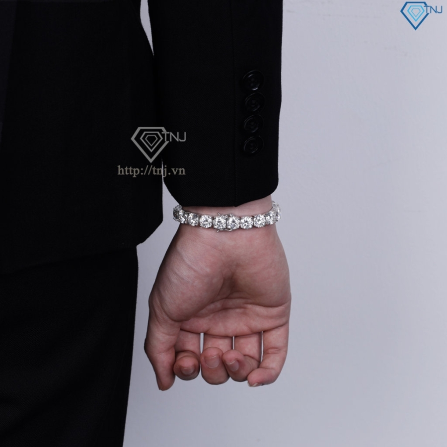 Lắc tay bạc nam Tennis đính full kim cương Moissanite 8mm LTAM0016